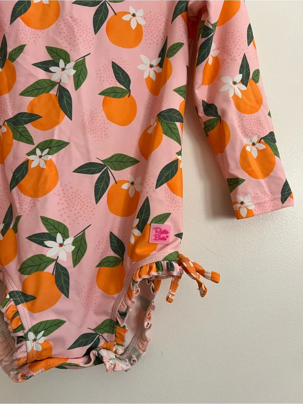 Ruffle Butts Pink and Orange Floral-Tie Long Sleeve Swimsuit